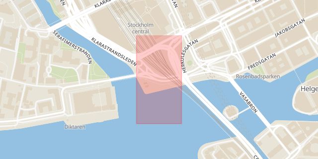 Karta som med röd fyrkant ramar in Kungsholmen, Klara, Stockholm, Stockholms län