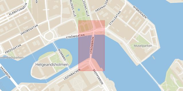 Karta som med röd fyrkant ramar in Strömbron, Stockholm, Stockholms län