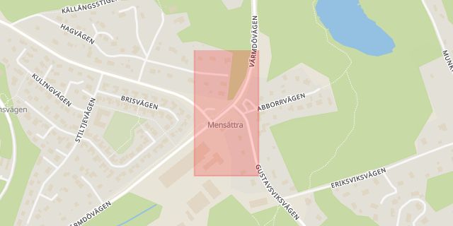Karta som med röd fyrkant ramar in Mensättra, Nacka, Stockholms län