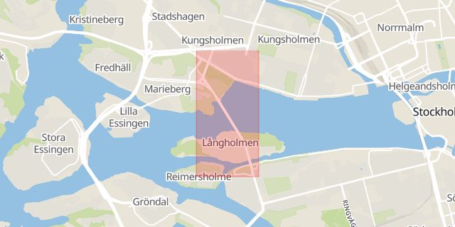 Karta som med röd fyrkant ramar in Västerbron, Stockholm, Stockholms län