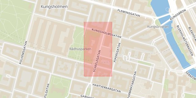 Karta som med röd fyrkant ramar in Tingsrätten, Stockholm, Stockholms län