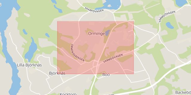 Karta som med röd fyrkant ramar in Orminge, Nacka, Stockholms län