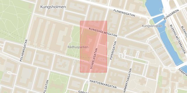 Karta som med röd fyrkant ramar in Tingsrätten, Kungsholmen, Stockholm, Stockholms län