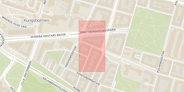 Karta som med röd fyrkant ramar in Kungsholmen, Hantverkargatan, Karlsviksgatan, Stockholm, Stockholms län