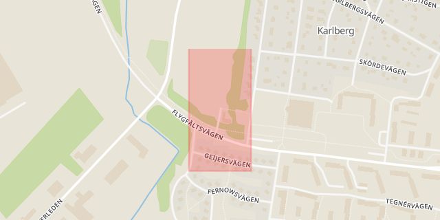 Karta som med röd fyrkant ramar in Rävåsen, Lötgårdarna, Bredgårdsgatan, Karlskoga, Örebro län