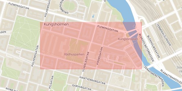 Karta som med röd fyrkant ramar in Kungsholmsgatan, Stockholm, Stockholms län