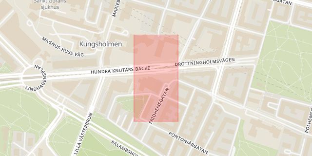 Karta som med röd fyrkant ramar in Fridhemsplan, Södermalm, Stockholm, Stockholms län