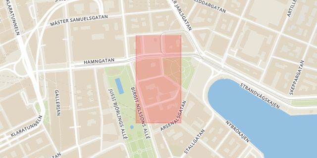 Karta som med röd fyrkant ramar in Norrmalm, Klubben, Stockholm, Stockholms län