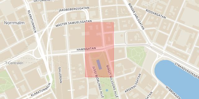 Karta som med röd fyrkant ramar in Stockholm, Kungsträdgården, Stockholms län