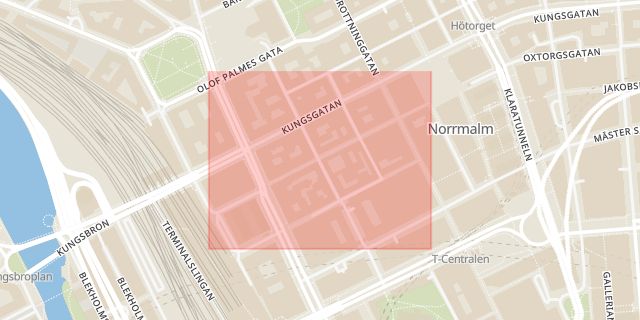 Karta som med röd fyrkant ramar in Gamla Brogatan, Stockholm, Stockholms län