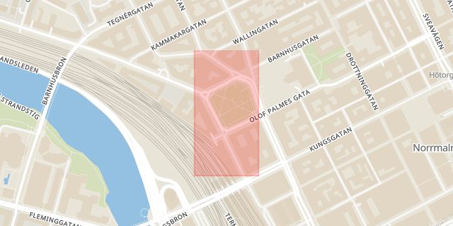 Karta som med röd fyrkant ramar in Norra Bantorget, Stockholms län