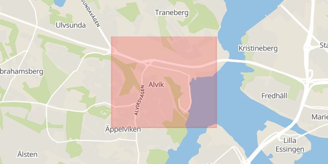 Karta som med röd fyrkant ramar in Alvik, Gren, Stockholm, Stockholms län