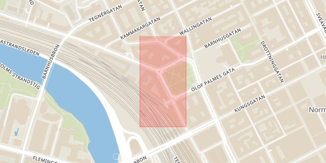 Karta som med röd fyrkant ramar in Norra Bantorget, Stockholm, Stockholms län