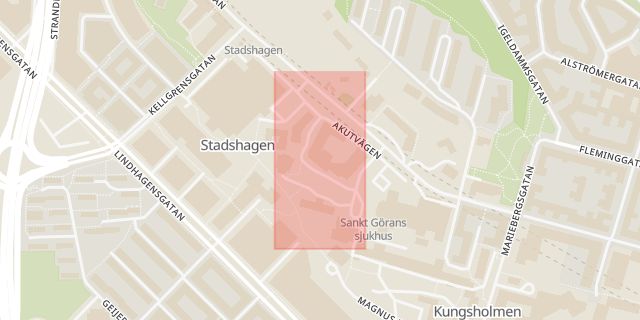 Karta som med röd fyrkant ramar in Stadshagen, Vårdvägen, Stockholm, Stockholms län