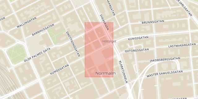 Karta som med röd fyrkant ramar in Norrmalm, Kungsgatan, Hötorget, Stockholm, Stockholms län