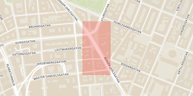 Karta som med röd fyrkant ramar in Stureplan, Stockholm, Stockholms län
