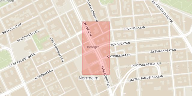 Karta som med röd fyrkant ramar in Norrmalm, Kungsgatan, Sveavägen, Stockholm, Stockholms län