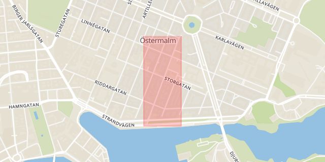 Karta som med röd fyrkant ramar in Styrmansgatan, Stockholm, Stockholms län