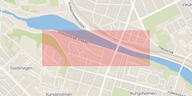 Karta som med röd fyrkant ramar in Kungsholmen, Kungsholms Strand, Stockholm, Stockholms län