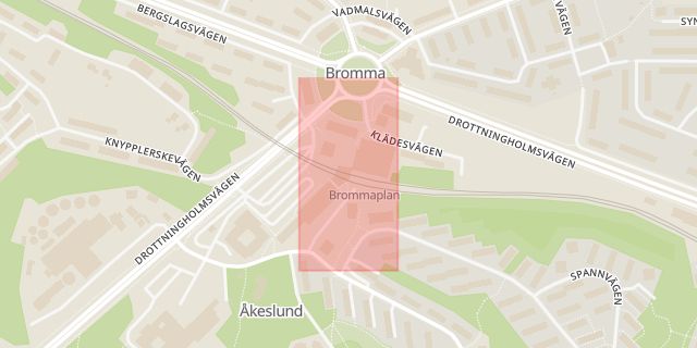 Karta som med röd fyrkant ramar in Brommaplan, Stopvägen, Stockholm, Stockholms län
