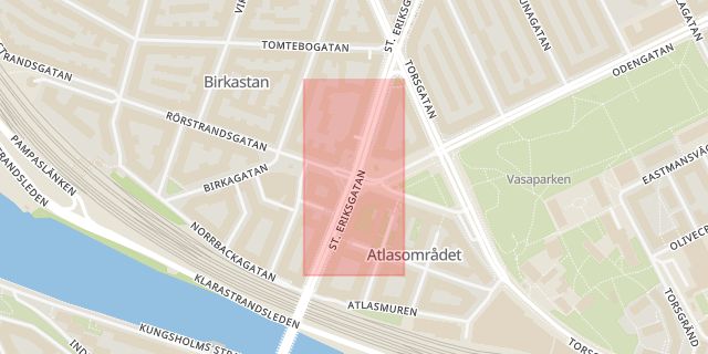Karta som med röd fyrkant ramar in Sankt Eriksplan, Sankt Eriksgatan, Stockholm, Stockholms län