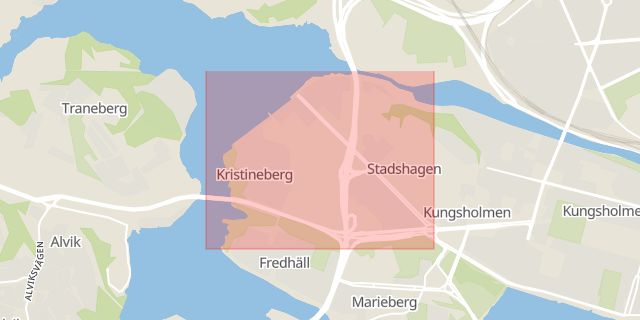 Karta som med röd fyrkant ramar in Kristineberg, Fredhäll, Stockholm, Stockholms län
