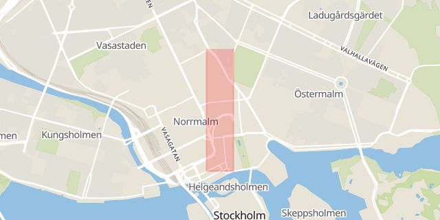 Karta som med röd fyrkant ramar in Norrmalm, Regeringsgatan, Stockholm, Stockholms län