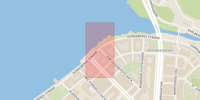 Karta som med röd fyrkant ramar in Hornsbergs, Stockholm, Stockholms län