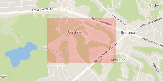 Karta som med röd fyrkant ramar in Åkeshov, Stockholm, Stockholms län