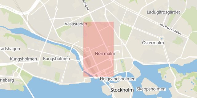 Karta som med röd fyrkant ramar in Drottninggatan, Norrmalm, Stockholm, Stockholms län