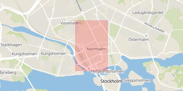 Karta som med röd fyrkant ramar in Birger Jarlsgatan, Drottninggatan, Stockholm, Stockholms län