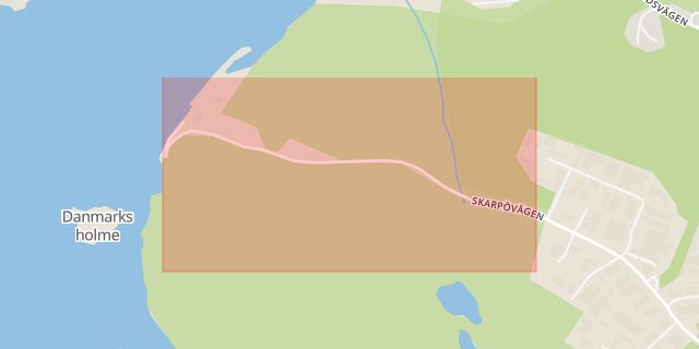 Karta som med röd fyrkant ramar in Orminge, Skarpövägen, Nacka, Stockholms län