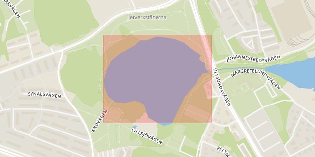 Karta som med röd fyrkant ramar in Ulvsunda, Lillsjön, Stockholm, Stockholms län