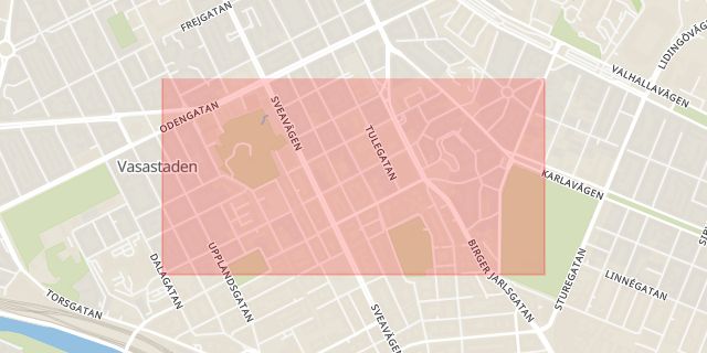 Karta som med röd fyrkant ramar in Östermalm, Rådmansgatan, Stockholm, Stockholms län