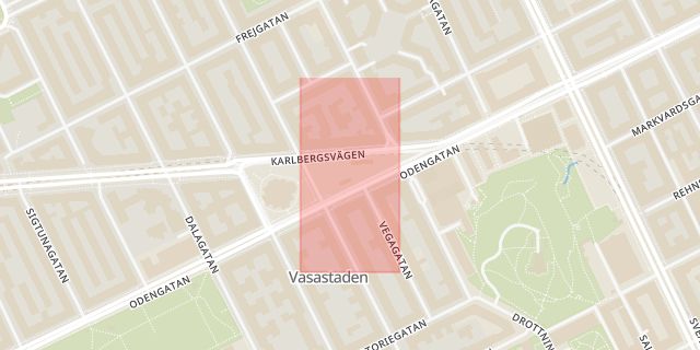 Karta som med röd fyrkant ramar in Odenplan, Stockholm, Stockholms län