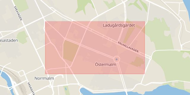 Karta som med röd fyrkant ramar in Karlavägen, Stockholm, Stockholms län