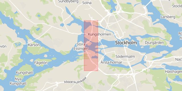 Karta som med röd fyrkant ramar in Essingeleden, Vårberg, Stockholm, Stockholms län