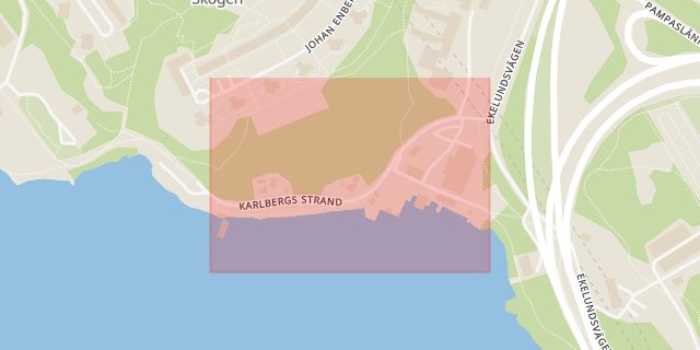 Karta som med röd fyrkant ramar in Karlbergs Strand, Huvudsta, Solna, Stockholms län