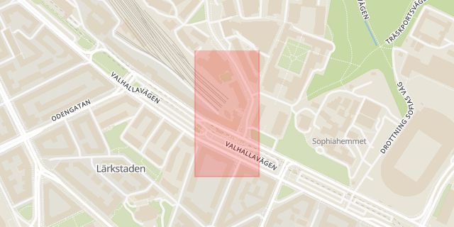 Karta som med röd fyrkant ramar in Östermalm, Östra Station, Stockholm, Stockholms län