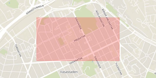 Karta som med röd fyrkant ramar in Frejgatan, Stockholm, Stockholms län