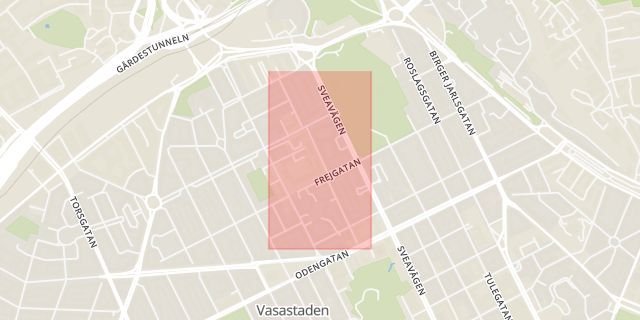 Karta som med röd fyrkant ramar in Hagagatan, Vasastaden, Stockholm, Stockholms län