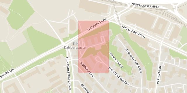 Karta som med röd fyrkant ramar in Studentbacken, Gärdet, Stockholm, Stockholms län