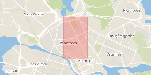 Karta som med röd fyrkant ramar in Vasastaden, Sveavägen, Stockholm, Stockholms län