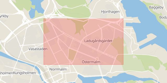 Karta som med röd fyrkant ramar in Cederdalsvägen, Valhallavägen, Stockholm, Stockholms län