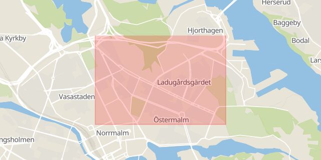 Karta som med röd fyrkant ramar in Östermalm, Valhallavägen, Stockholm, Stockholms län