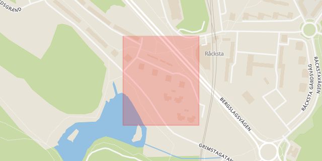 Karta som med röd fyrkant ramar in Nickelgränd, Grimsta, Råcksta, Stockholm, Stockholms län