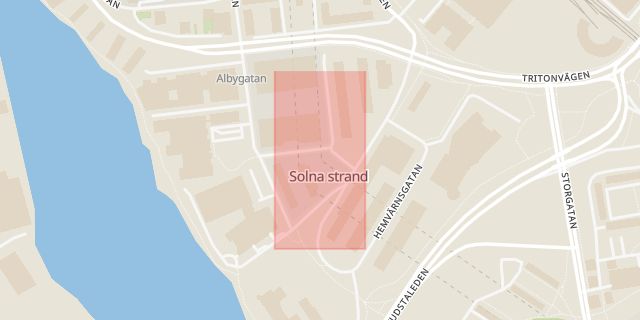 Karta som med röd fyrkant ramar in Solna Strand, Solna, Stockholms län