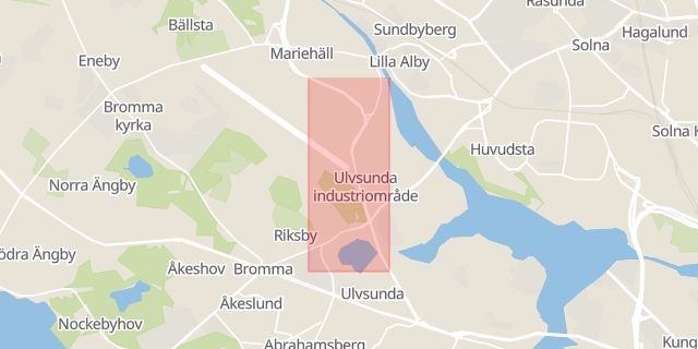 Karta som med röd fyrkant ramar in Ulvsunda Industriområde, Bromma, Ulvsundavägen, Stockholm, Stockholms län