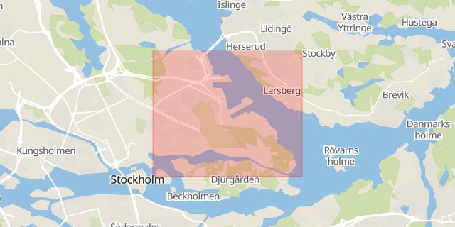 Karta som med röd fyrkant ramar in Östermalm, Gärdet, Stockholm, Stockholms län