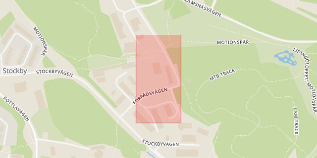 Karta som med röd fyrkant ramar in Stockby, Lidingö, Stockholms län